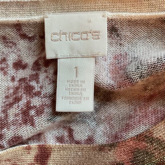 Chico's Pullover 3/4 Sleeve Keyhole Neckline Muted Rose Watercolor Top 1 - Picture 4 of 7